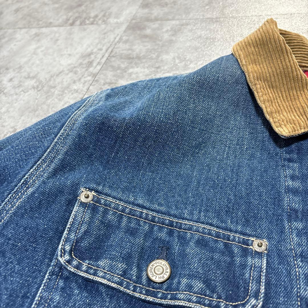 90s ラルフ　裏地赤ネル　XL 短丈ボックス　極上の色落ち　アタリ　襟コーズ