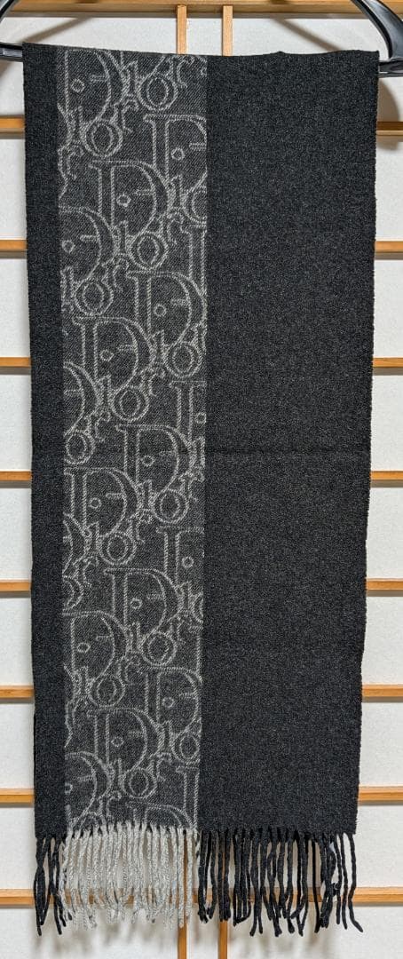 鑑定タグ付き DIOR オブリーク カシミヤ リバーシブル マフラー