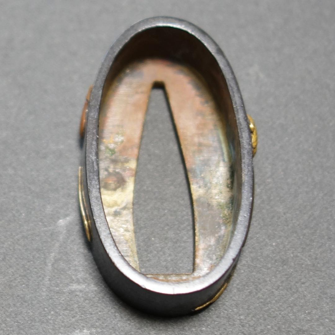 在銘 赤城軒元孚 茶道具図縁頭 赤銅磨地 金銀銅色絵】 (箱・布団付き