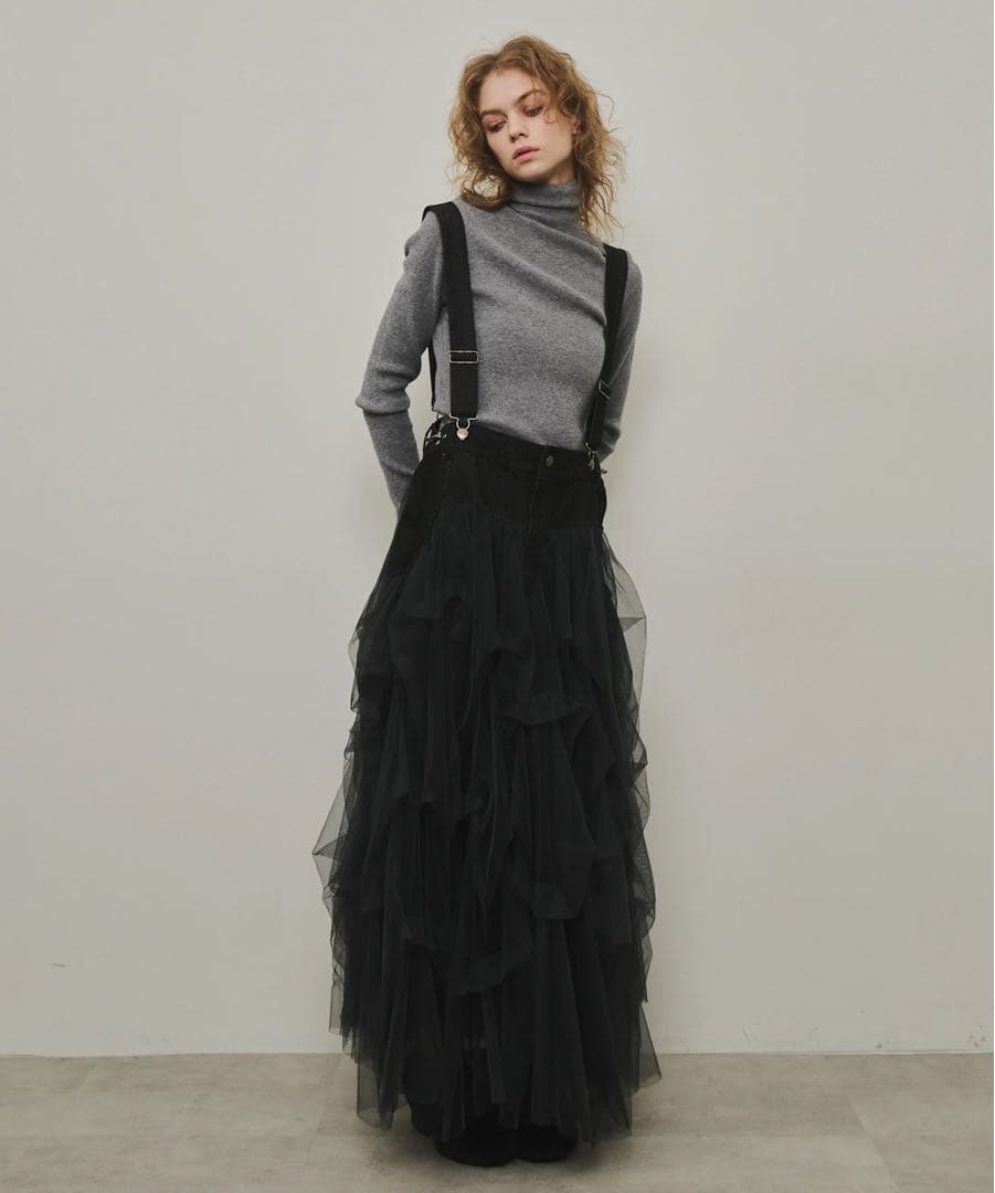 タグ付き未使用【ラベルエチュード】サスペンダーデニムチュールSK