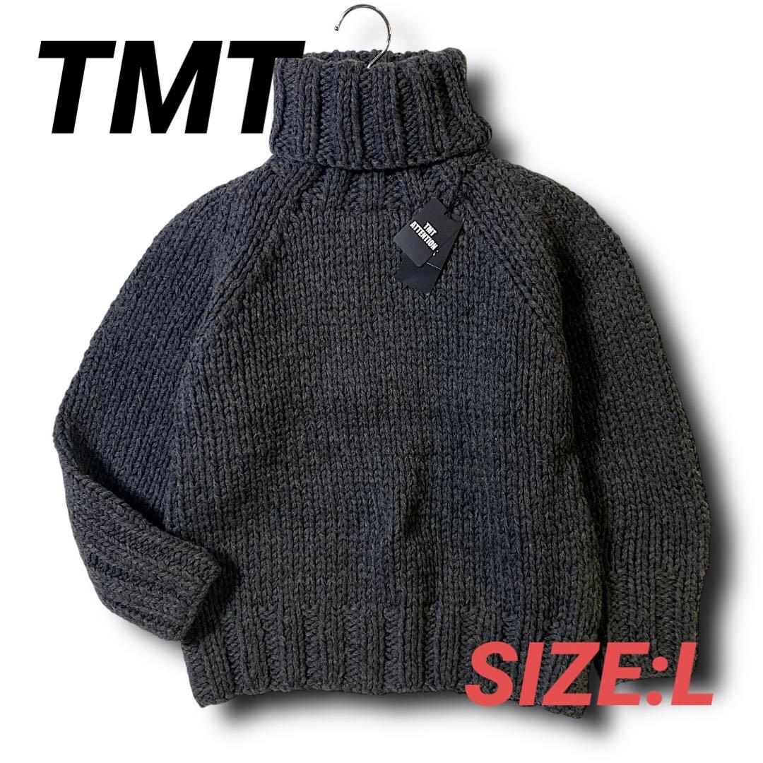 L 定価49500円 TMT ウール100％ タートルネックニット セーター 黒