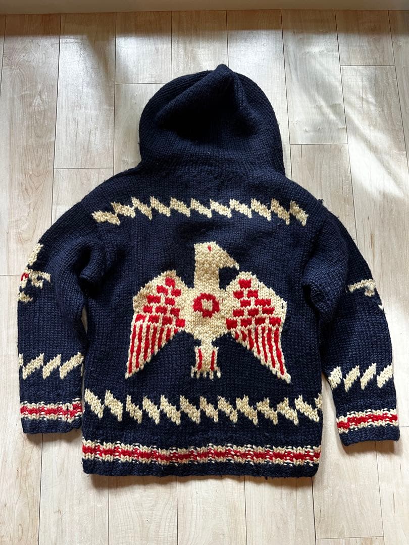 フード付きネイビーカウチンセーター - メルカリ