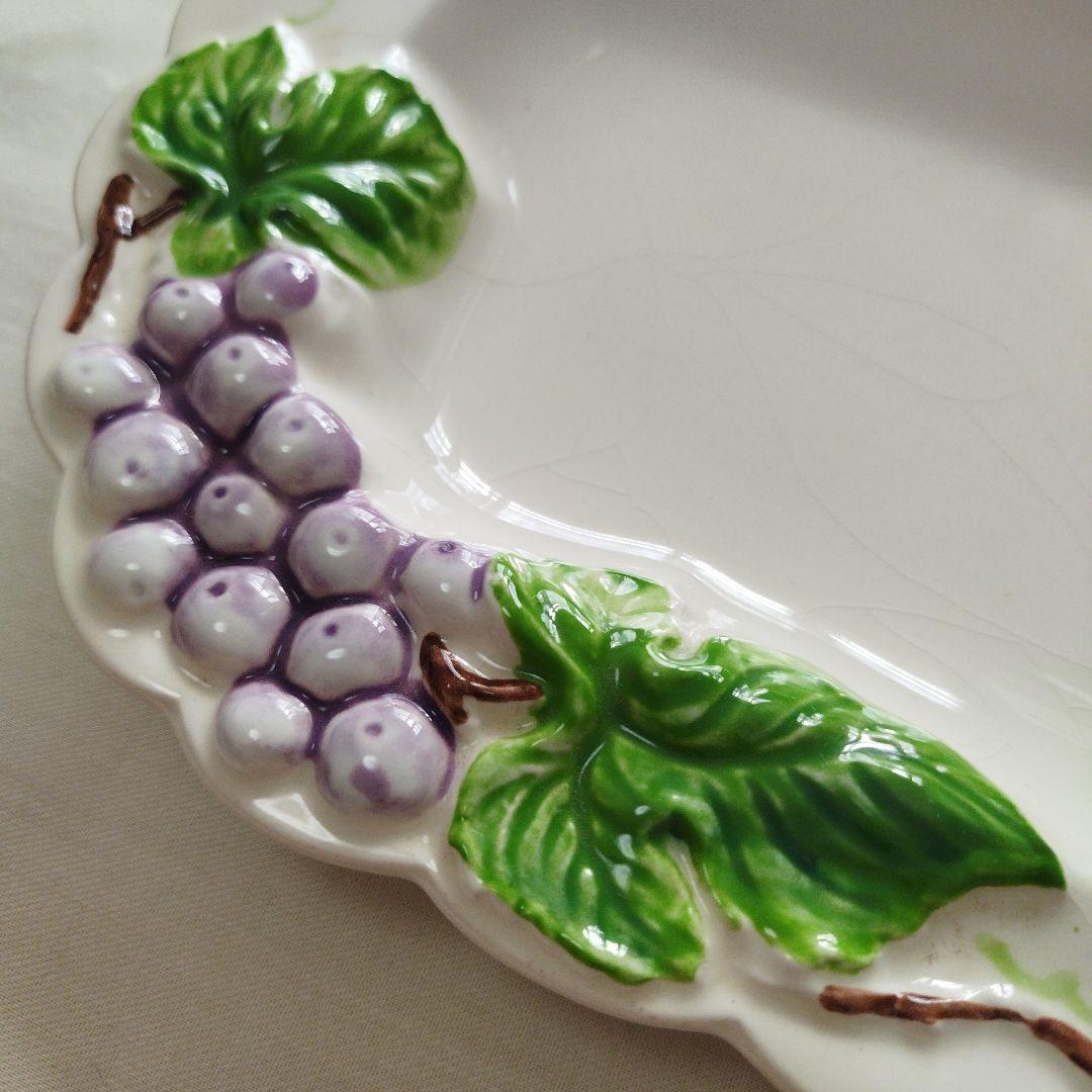 未使用 昭和レトロ ◇立体 絵皿 フルーツ 花 盛り皿 アンティーク