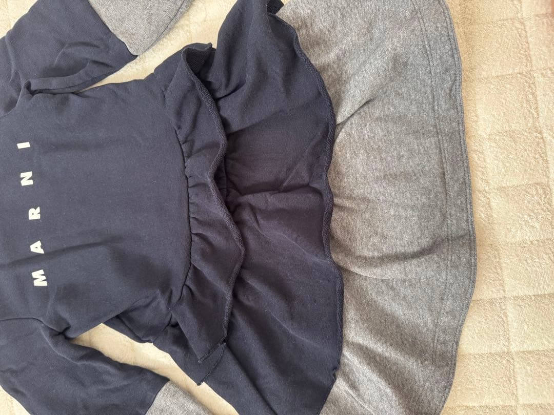 MARNI キッズ フリル付きワンピース ネイビー/グレー