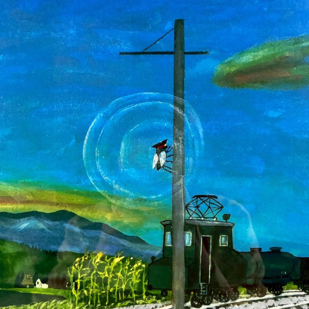 美品 谷内六郎「かなかな蝉の駅長さん」ジークレー 証明シール有 週刊新潮表紙絵