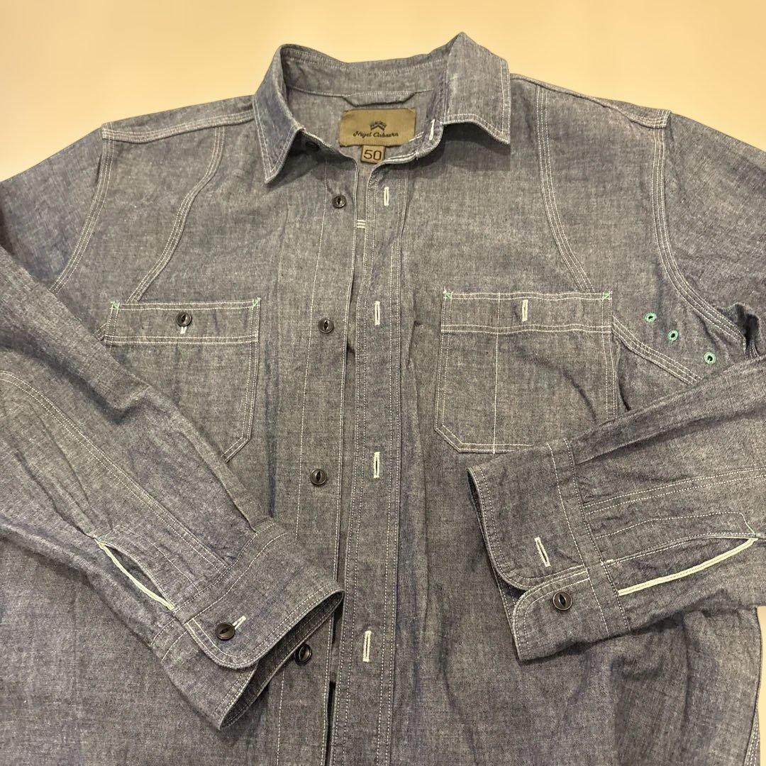 ナイジェルケーボン デニムブルー 長袖シャツ 50 メディカルシャツ