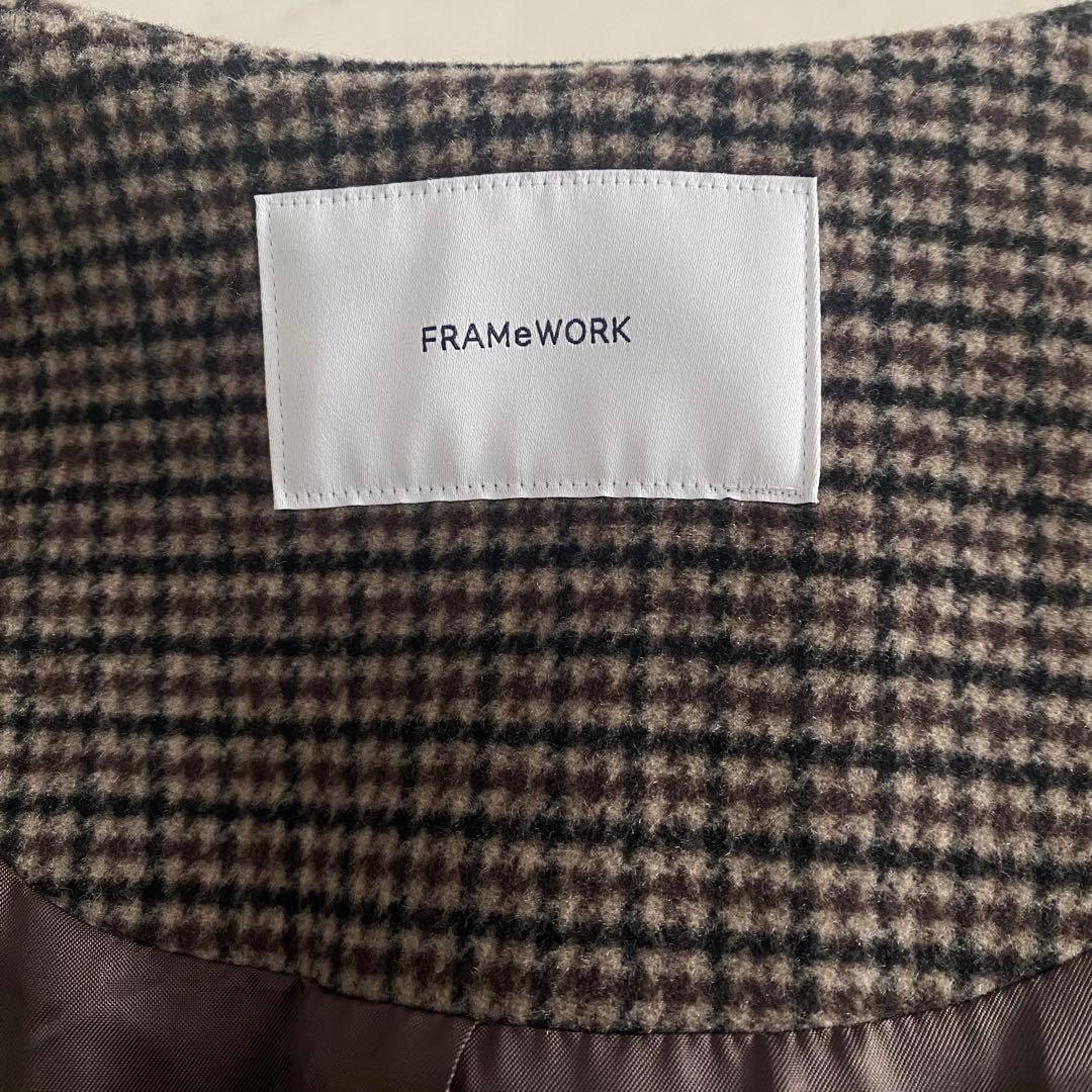 美品 フレームワーク FRAMeWORK ミニチェックコート ブラウン系 38