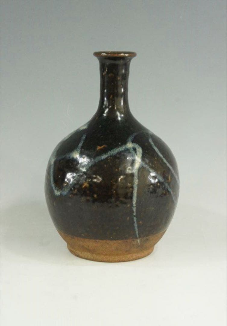 花器 古唐津 武雄系 素麺手 黒釉 茶道具 懐石 茶道 徳利 花入 骨董 古