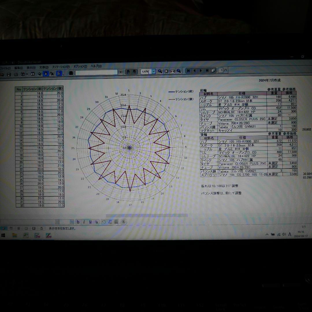 【調整済】手組み　ロードホイール　32H　オープンプロCD　シマノ105　前後