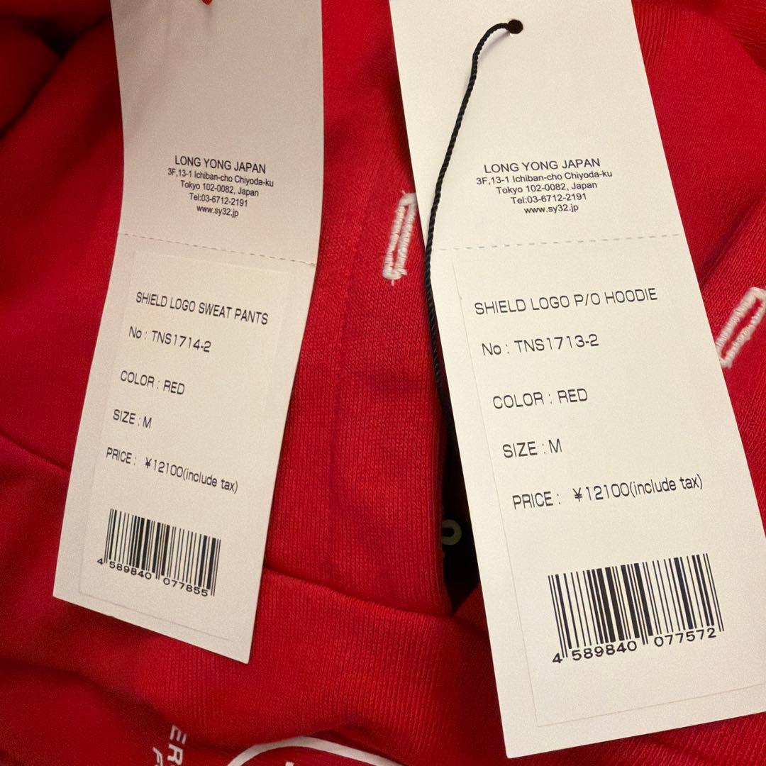 SY32 SHIELD LOGO 上下セットアップ 赤 Mサイズ スウェット