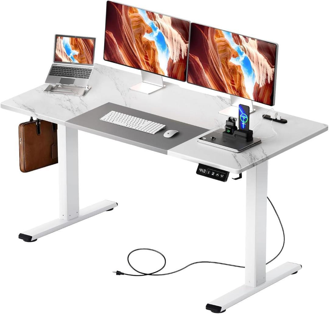 ComHoma パソコンデスク 昇降式 マーブルグレイ