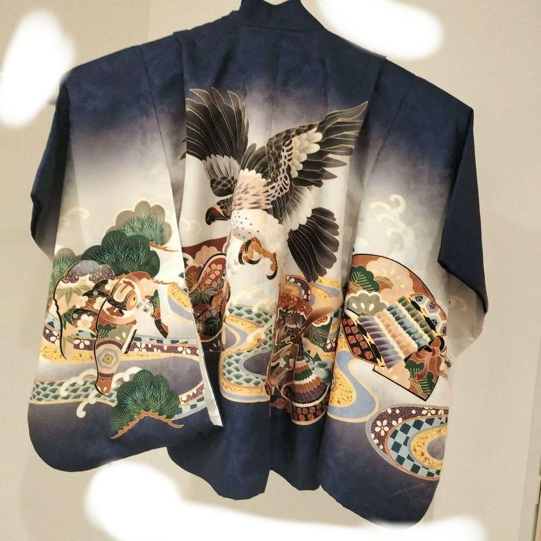七五三 着物 紺色 鷹兜柄 付属品付き