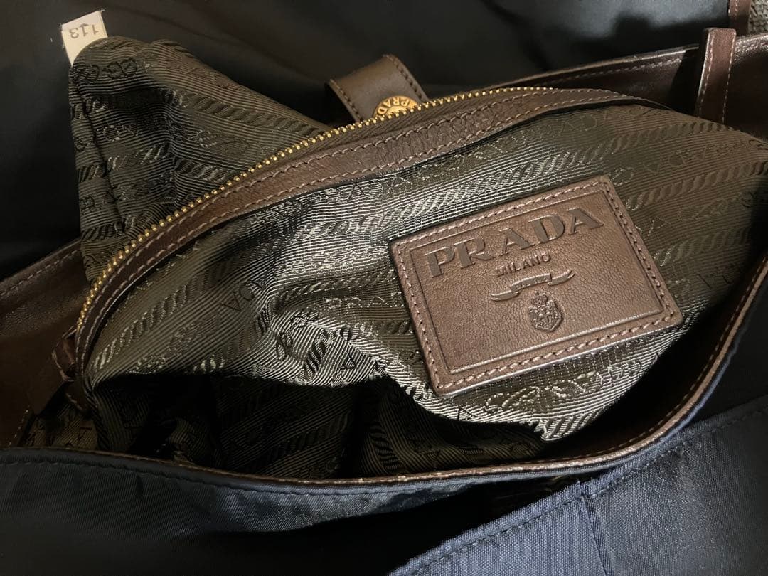 美中古 プラダPRADAスウェード切替ナイロンスクエアメッセンジャーバッグ