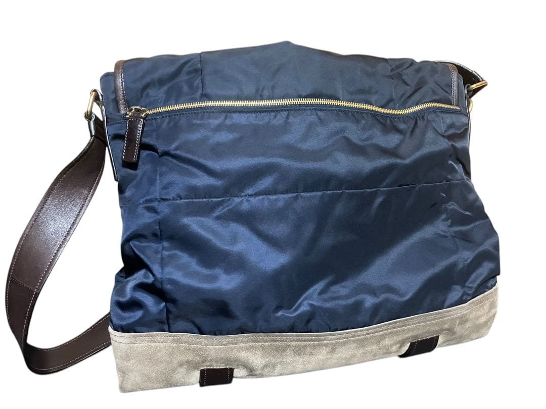美中古 プラダPRADAスウェード切替ナイロンスクエアメッセンジャーバッグ