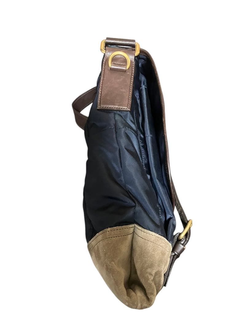 美中古 プラダPRADAスウェード切替ナイロンスクエアメッセンジャーバッグ