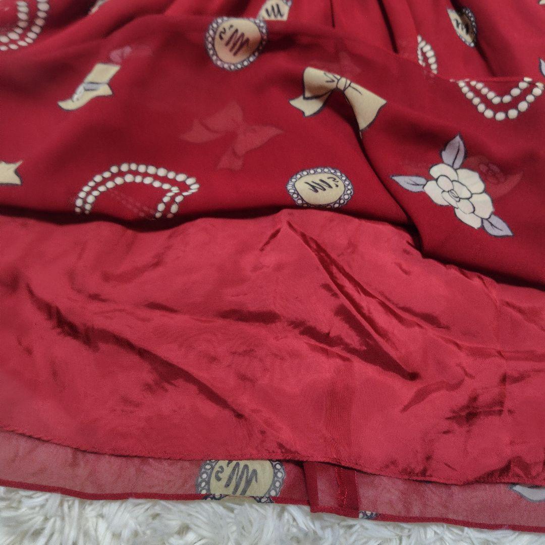 【極美品♡希少40】エムズグレイシー　アイコン柄シフォンリボンフレアワンピース