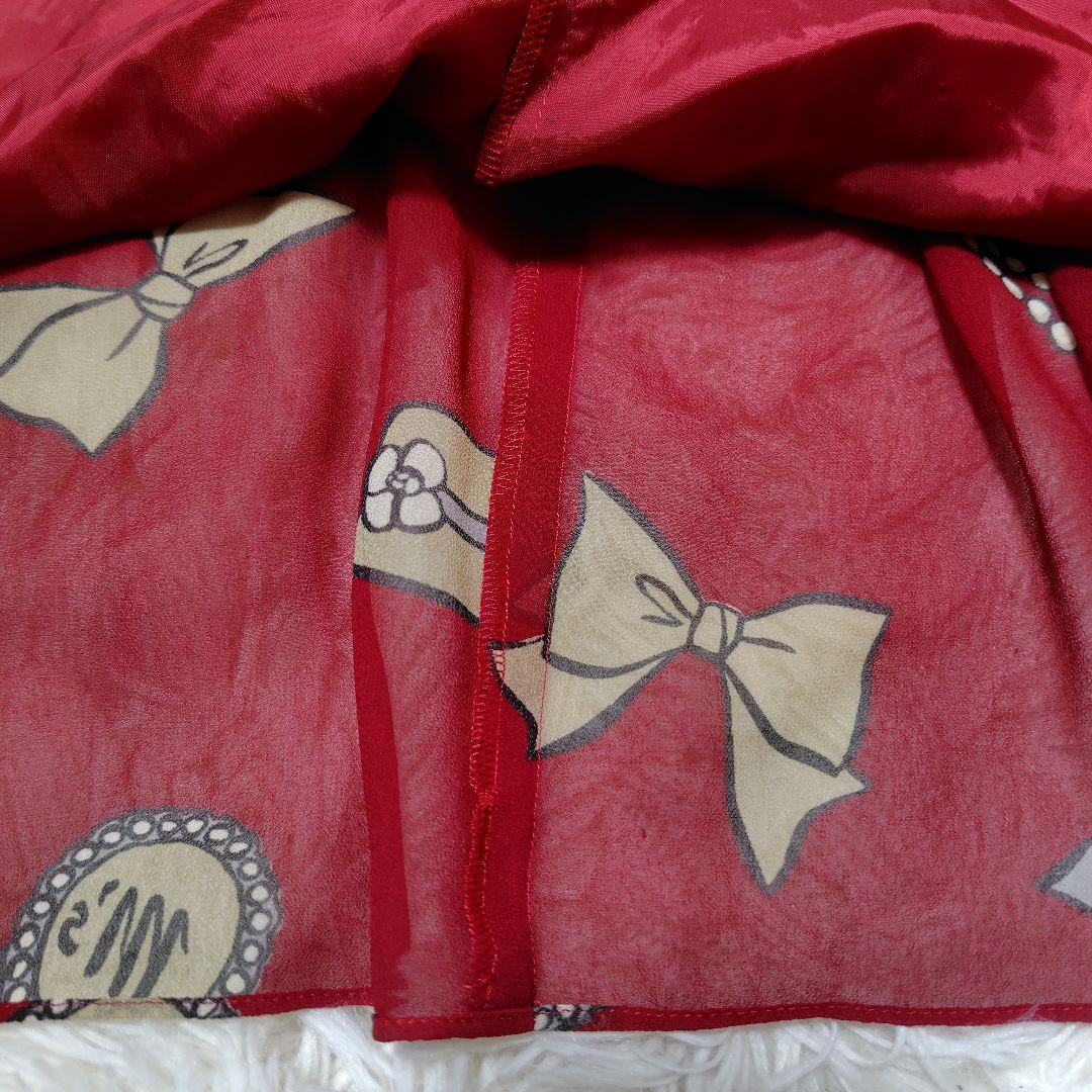 【極美品♡希少40】エムズグレイシー　アイコン柄シフォンリボンフレアワンピース