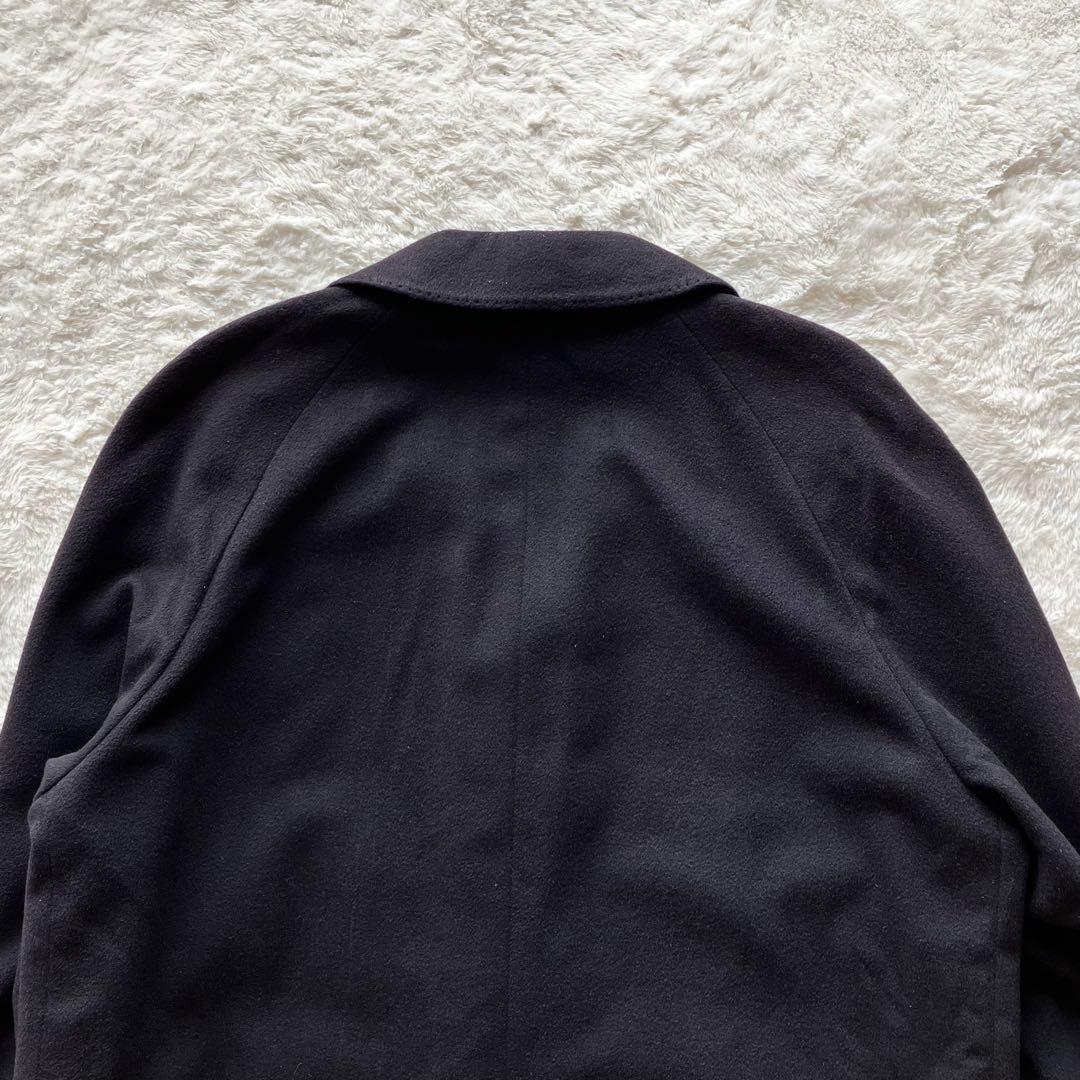 極上品 カシミヤ100% 日本製 比翼 ステンカラー ロングコート ネイビー L