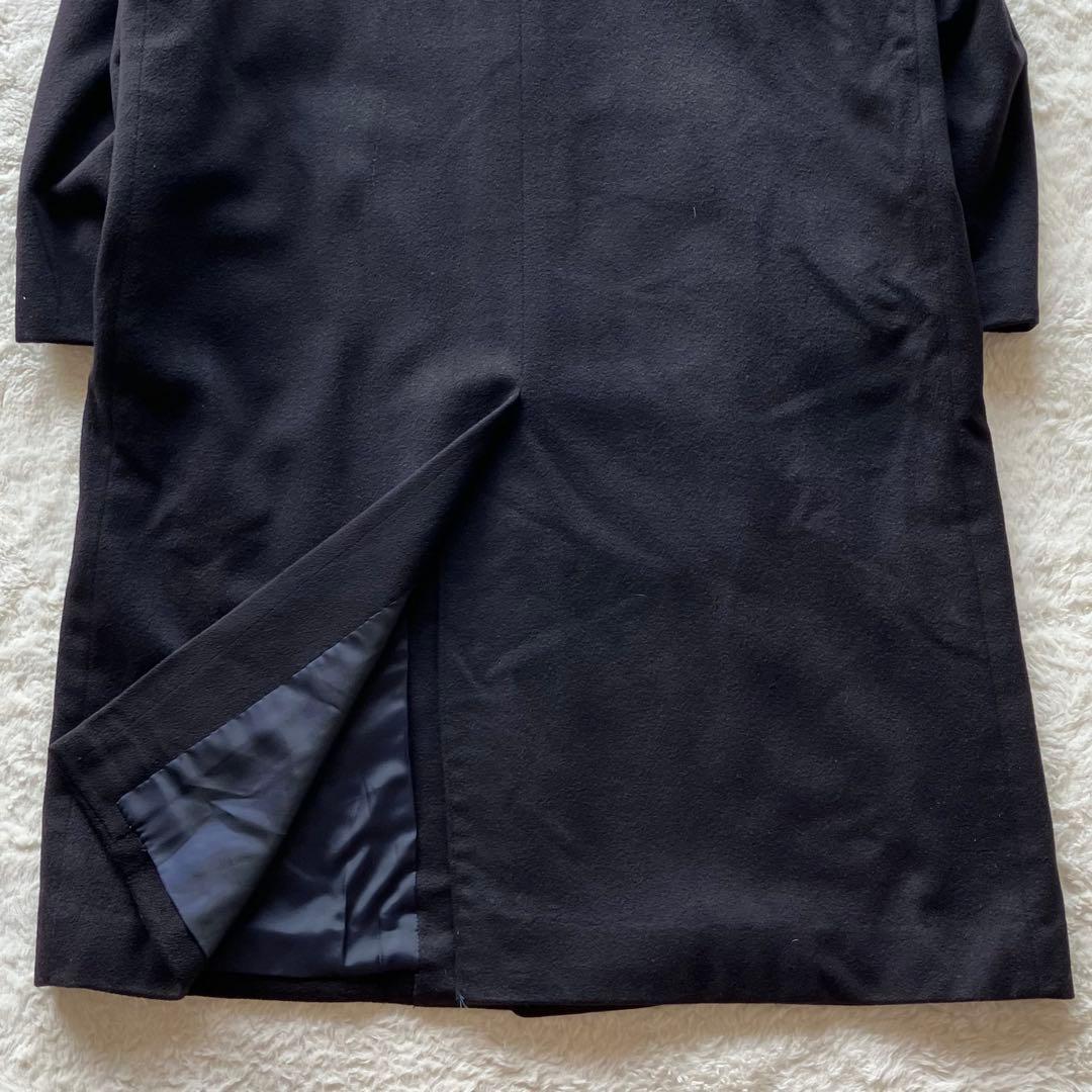 極上品 カシミヤ100% 日本製 比翼 ステンカラー ロングコート ネイビー L