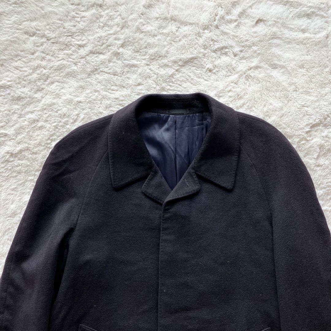 極上品 カシミヤ100% 日本製 比翼 ステンカラー ロングコート ネイビー L