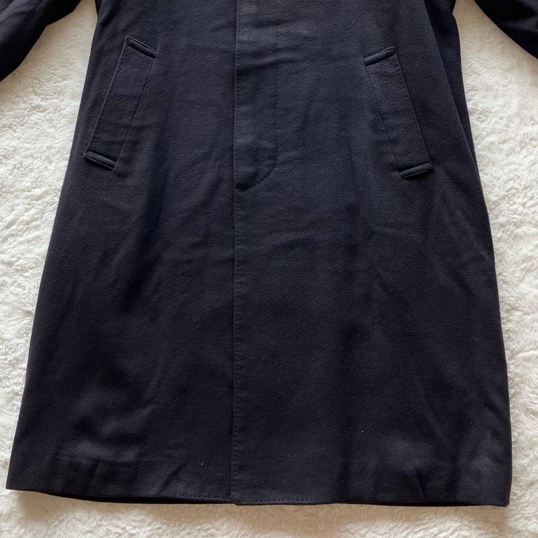 極上品 カシミヤ100% 日本製 比翼 ステンカラー ロングコート ネイビー L