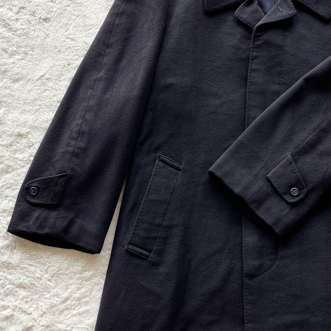 極上品 カシミヤ100% 日本製 比翼 ステンカラー ロングコート ネイビー L