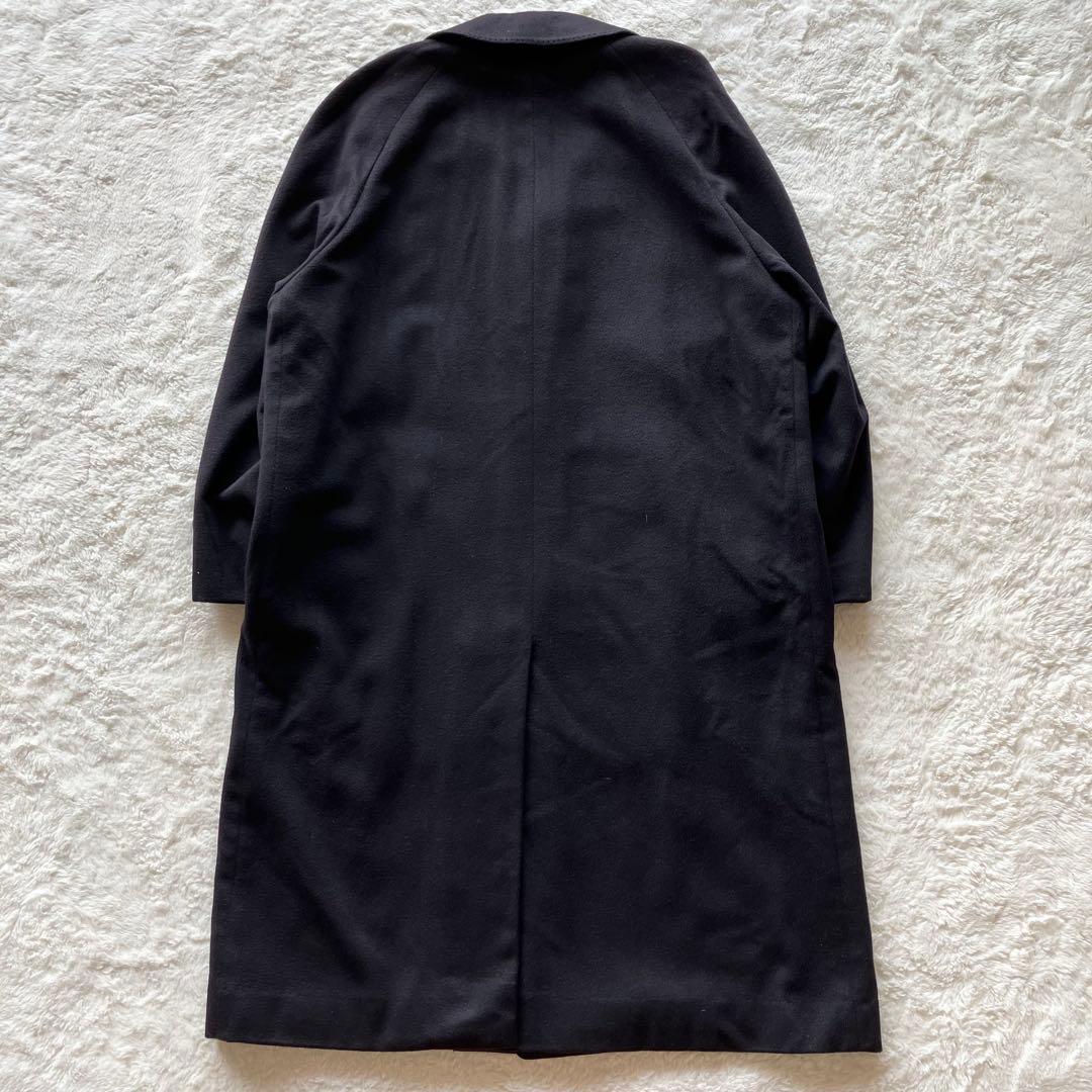 極上品 カシミヤ100% 日本製 比翼 ステンカラー ロングコート ネイビー L