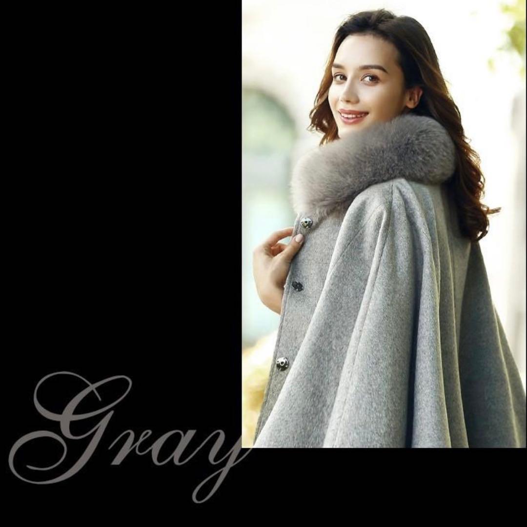 【新品タグ付き 完売品】La Mode ファー ポンチョ ウール ケープ