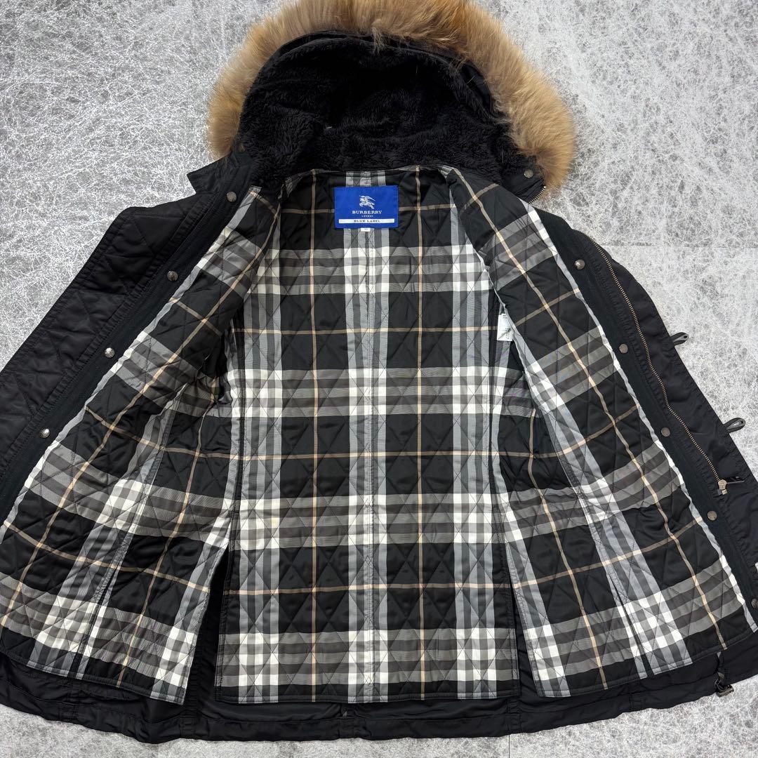バーバリーブルーレーベル ノバチェックライナー付 ファーモッズコート