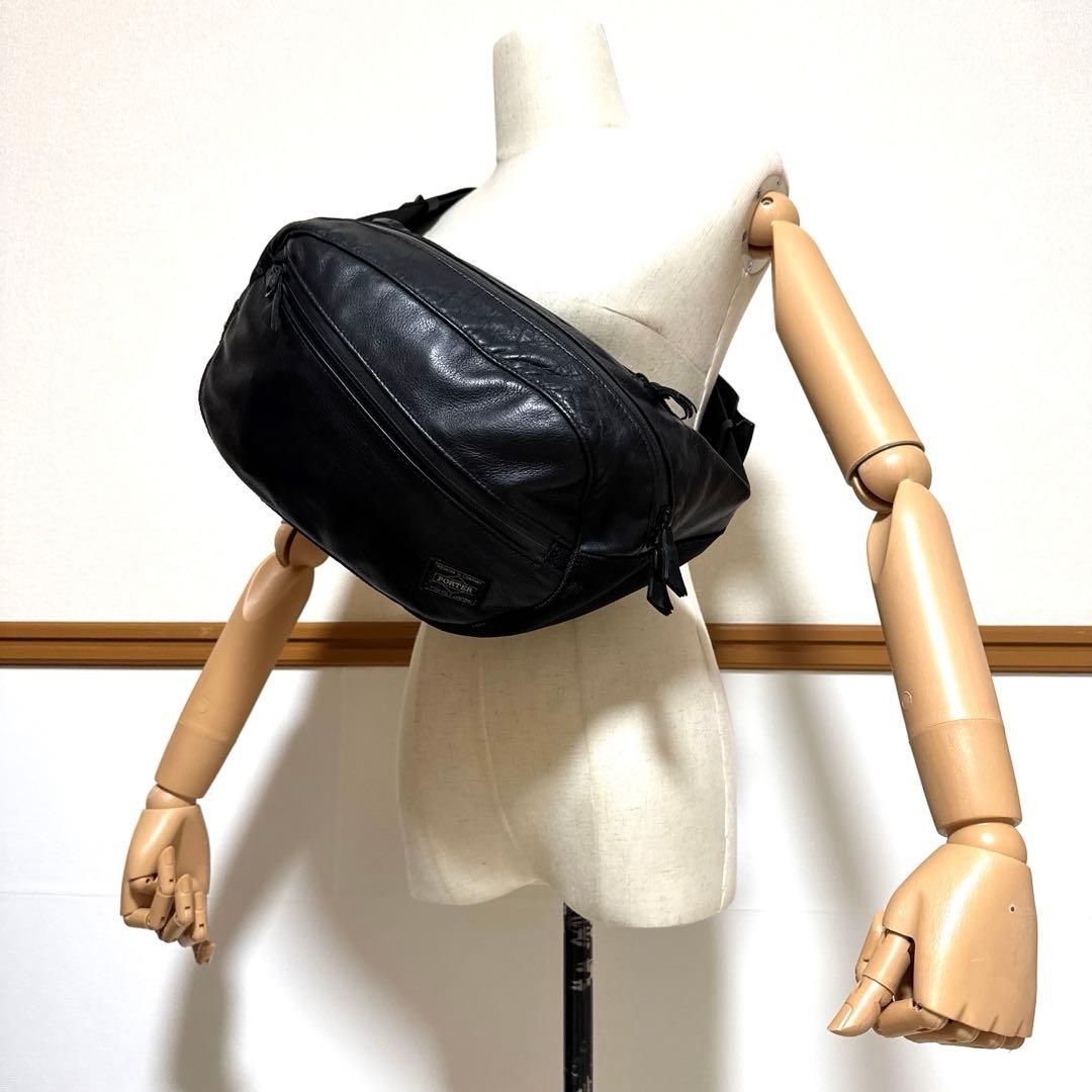 絶版極美品 ポーター PORTER ZOOM WAIST BAG ブラック 本革