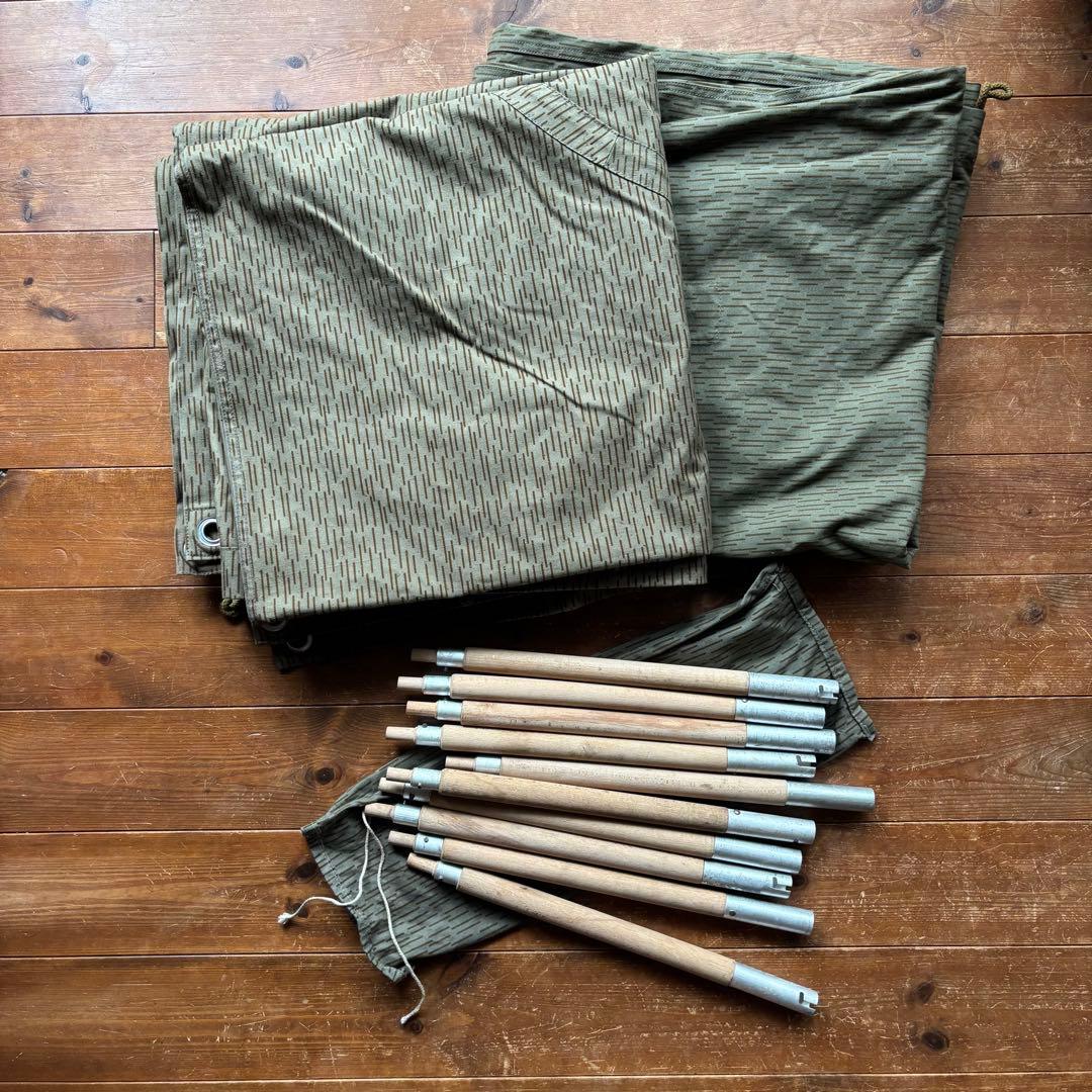 東ドイツ軍幕2枚　木製ポール10本　セット　(使用履歴あり)
