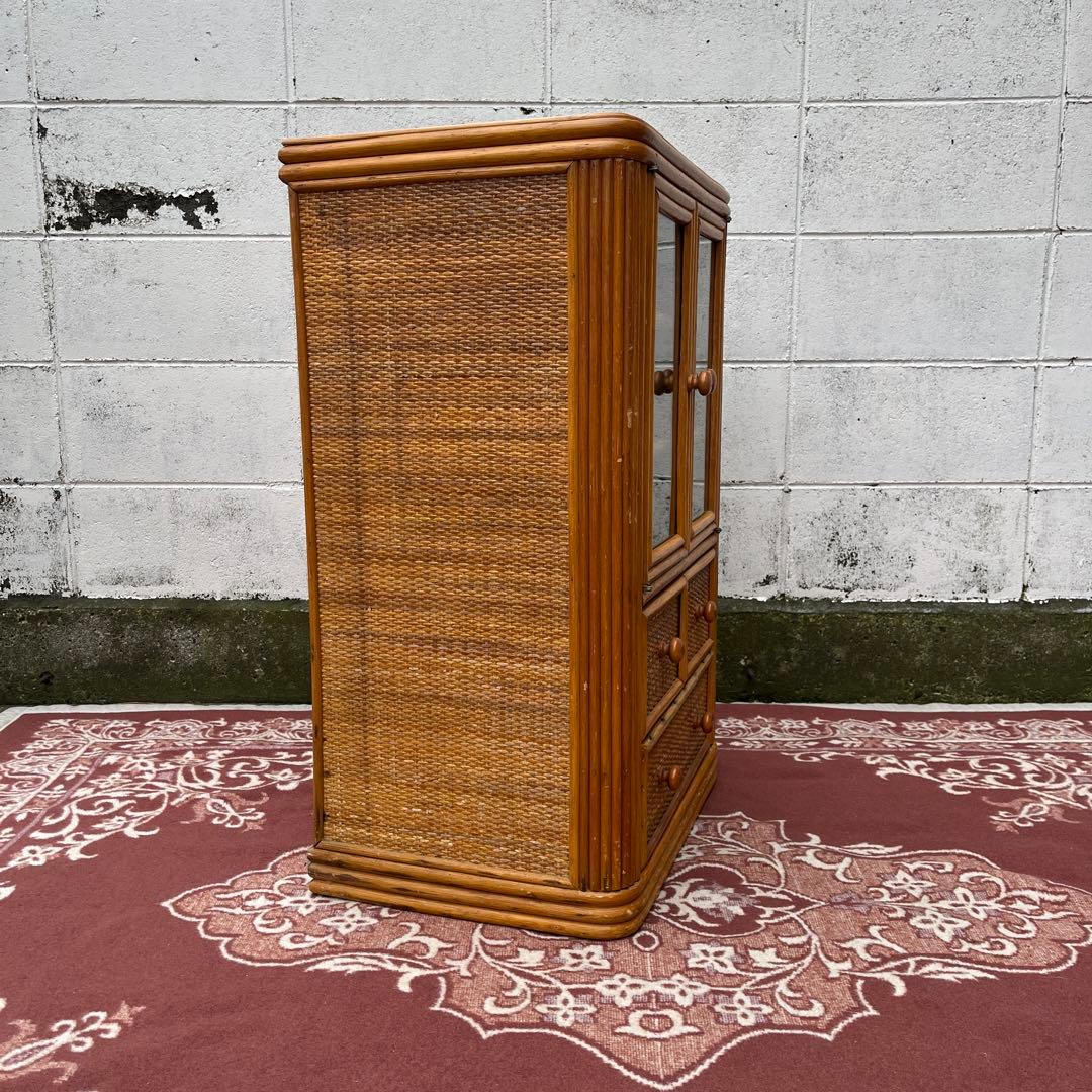 古家具◾️ナチュラル天然素材 籐ラタンキャビネット 整理棚 収納棚