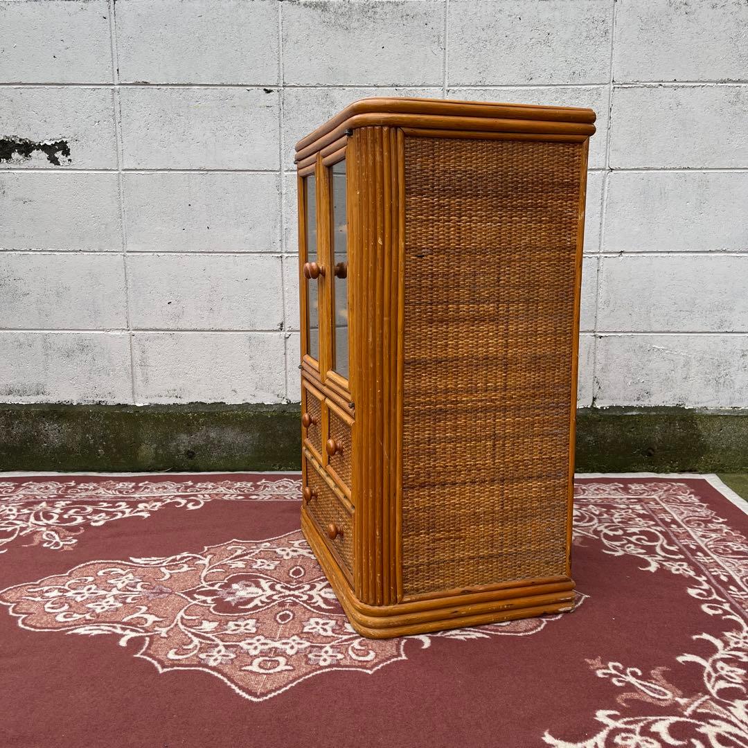 古家具◾️ナチュラル天然素材 籐ラタンキャビネット 整理棚 収納棚