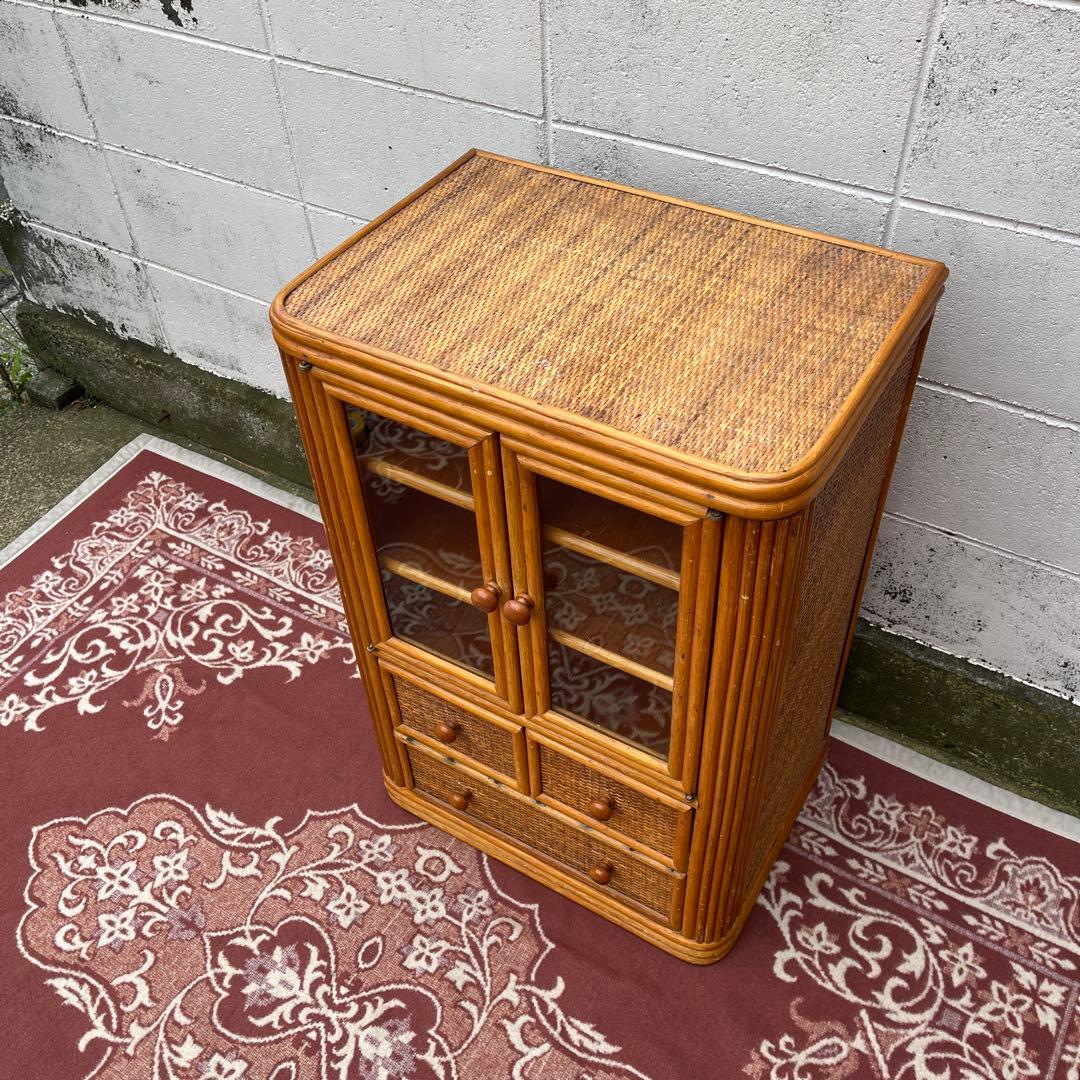 古家具◾️ナチュラル天然素材 籐ラタンキャビネット 整理棚 収納棚