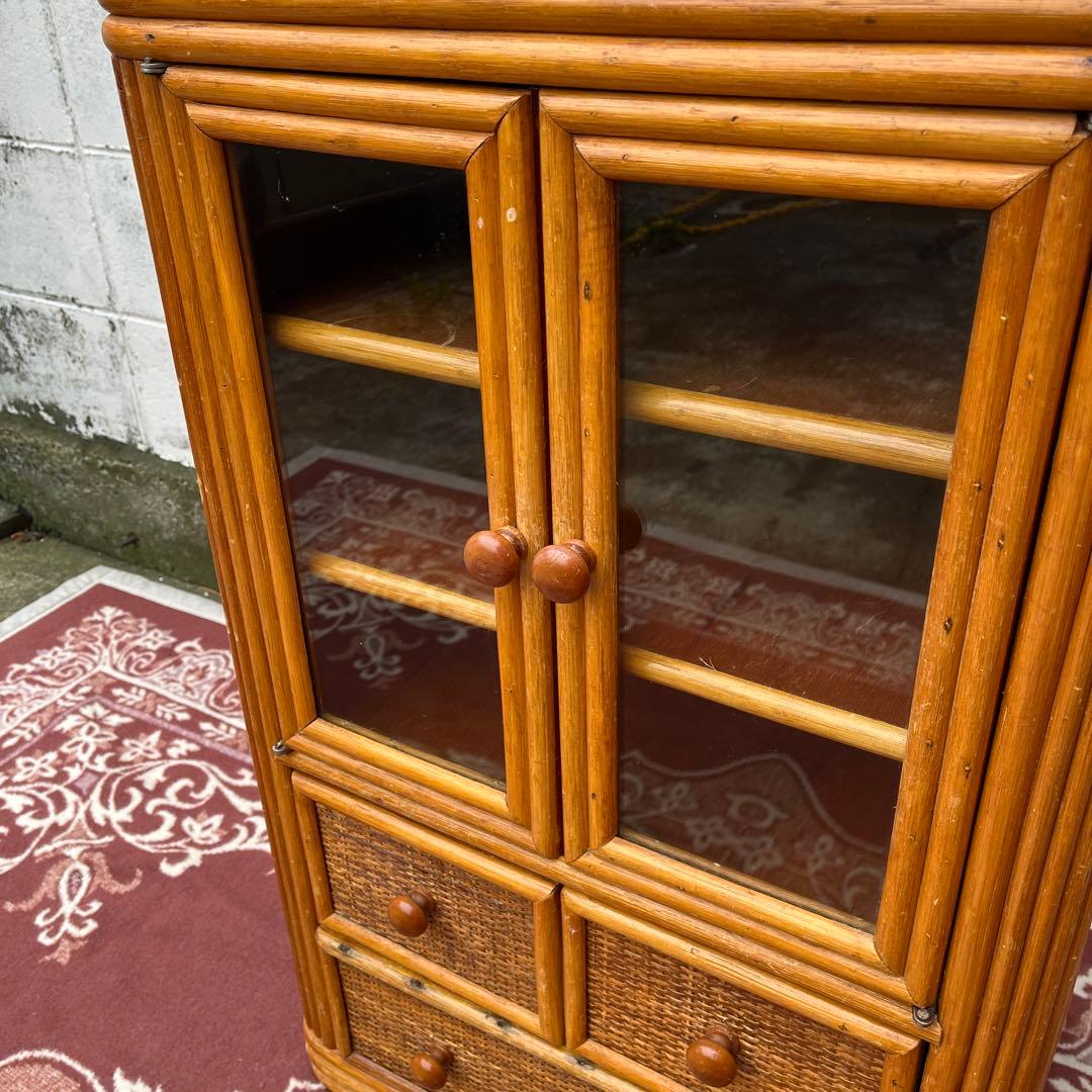 古家具◾️ナチュラル天然素材 籐ラタンキャビネット 整理棚 収納棚
