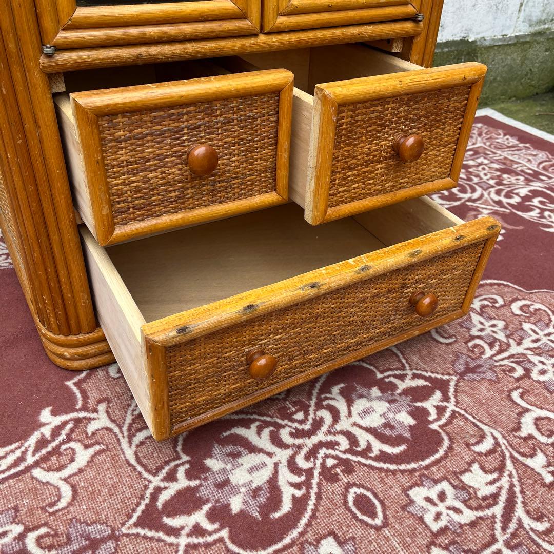 古家具◾️ナチュラル天然素材 籐ラタンキャビネット 整理棚 収納棚