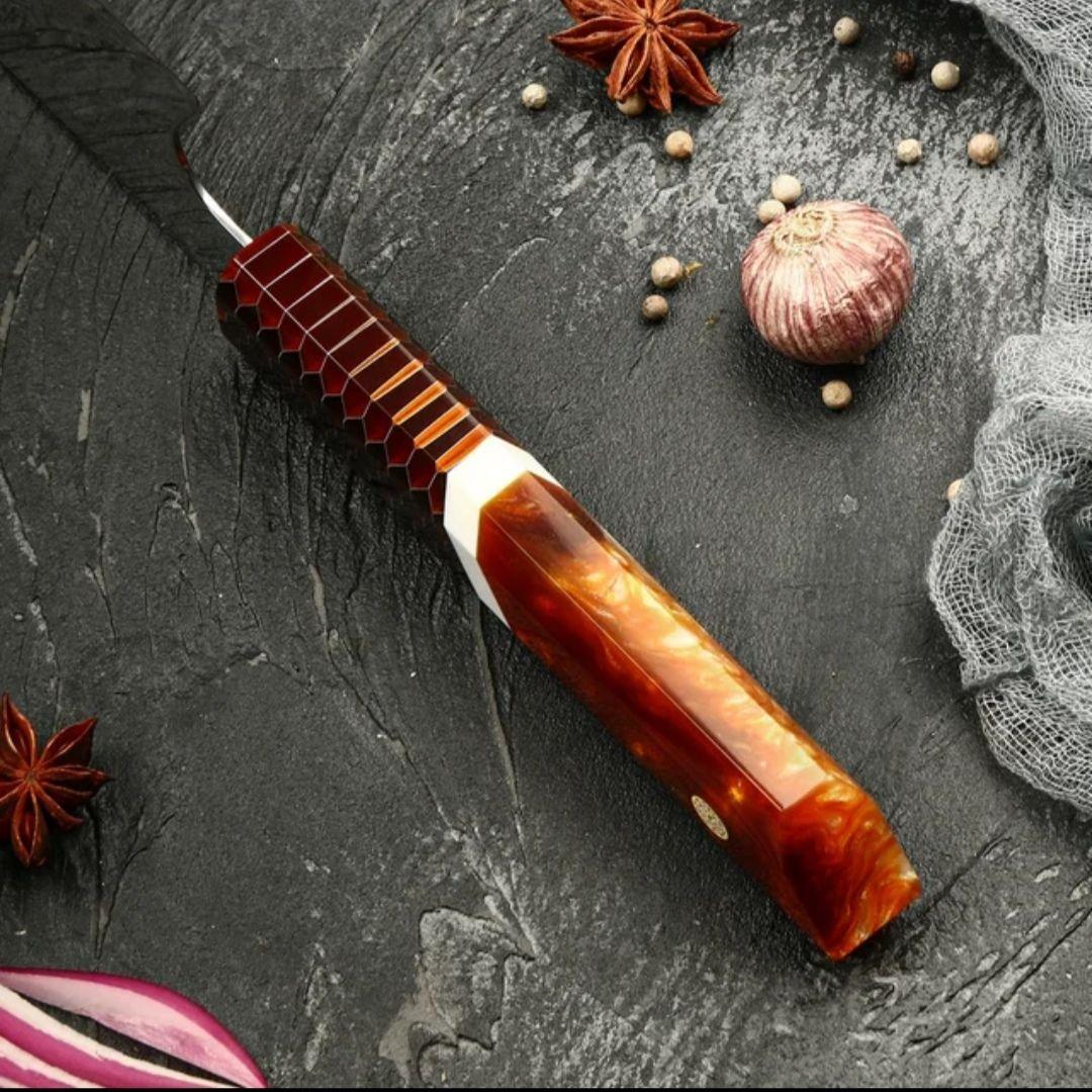 《新作》　V金10号　ダマスカス包丁　ハニカム模様・琥珀柄　剣型　牛刀　三徳