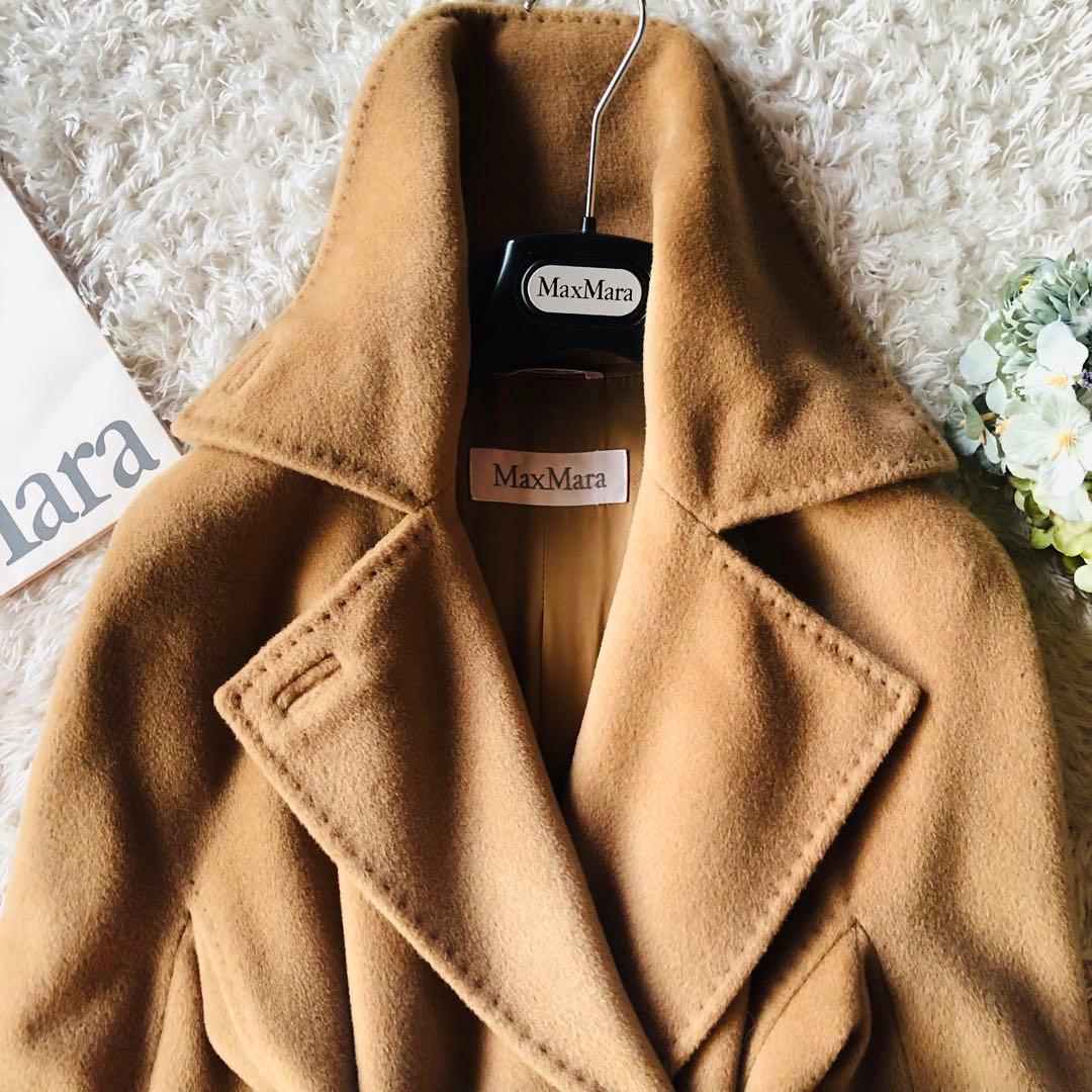 美品✨マックスマーラ ベルテッドコート カシミヤ 女優襟 キャメル 白タグ 40