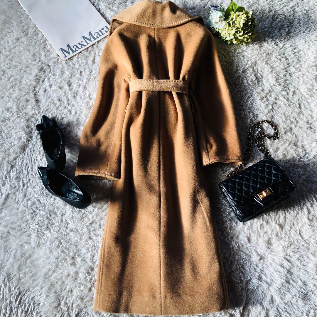 美品✨マックスマーラ ベルテッドコート カシミヤ 女優襟 キャメル 白タグ 40