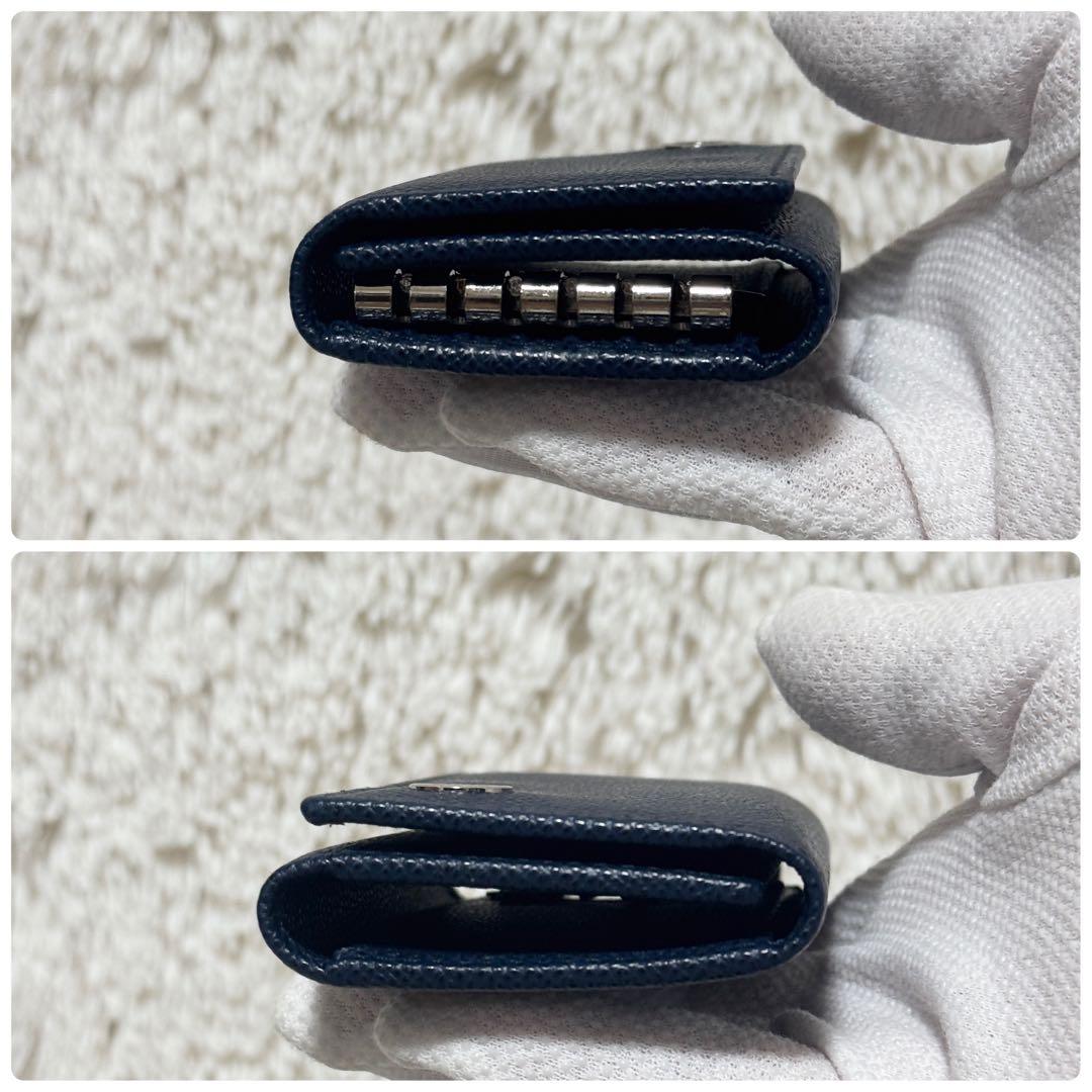 【未使用級】IC搭載　ブルガリ　マン　グレインレザー　 6連キーケース　ネイビー