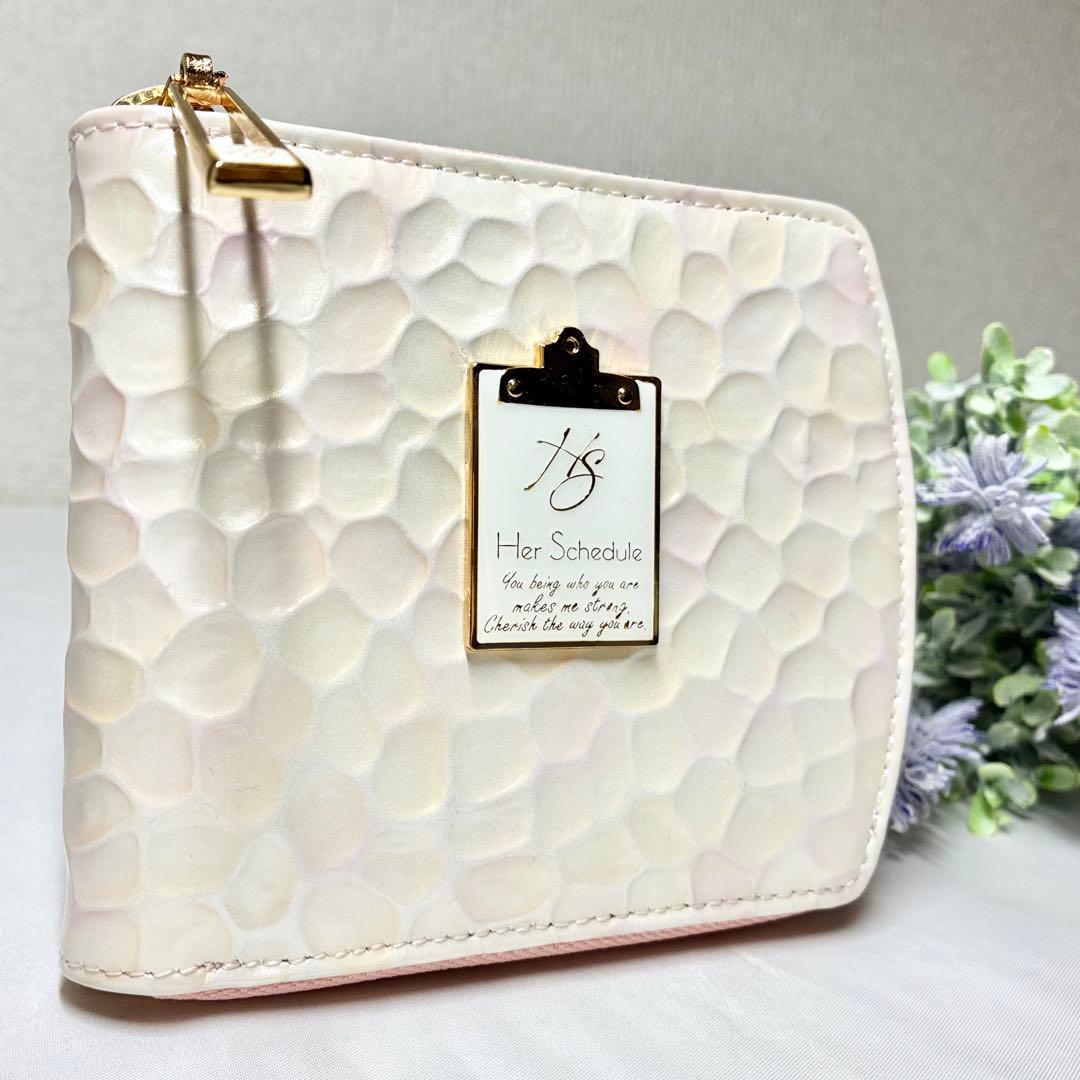 未使用級】 ハースケジュール チュレット 二つ折り財布 ホワイトローズ