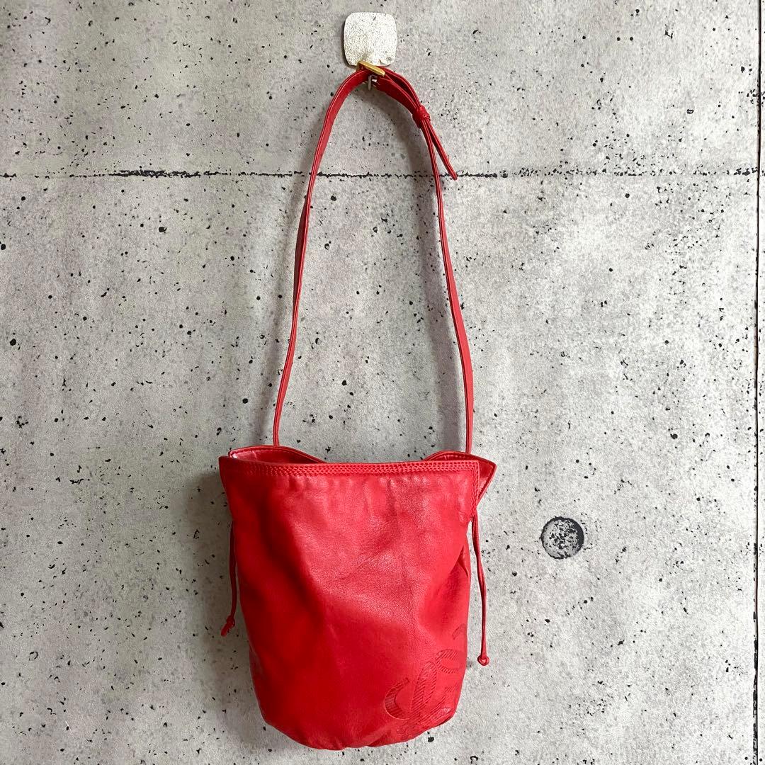 本物☆ロエベ アナグラム柄 ナッパレザー ミニウエストポーチ ウエストバッグ 赤