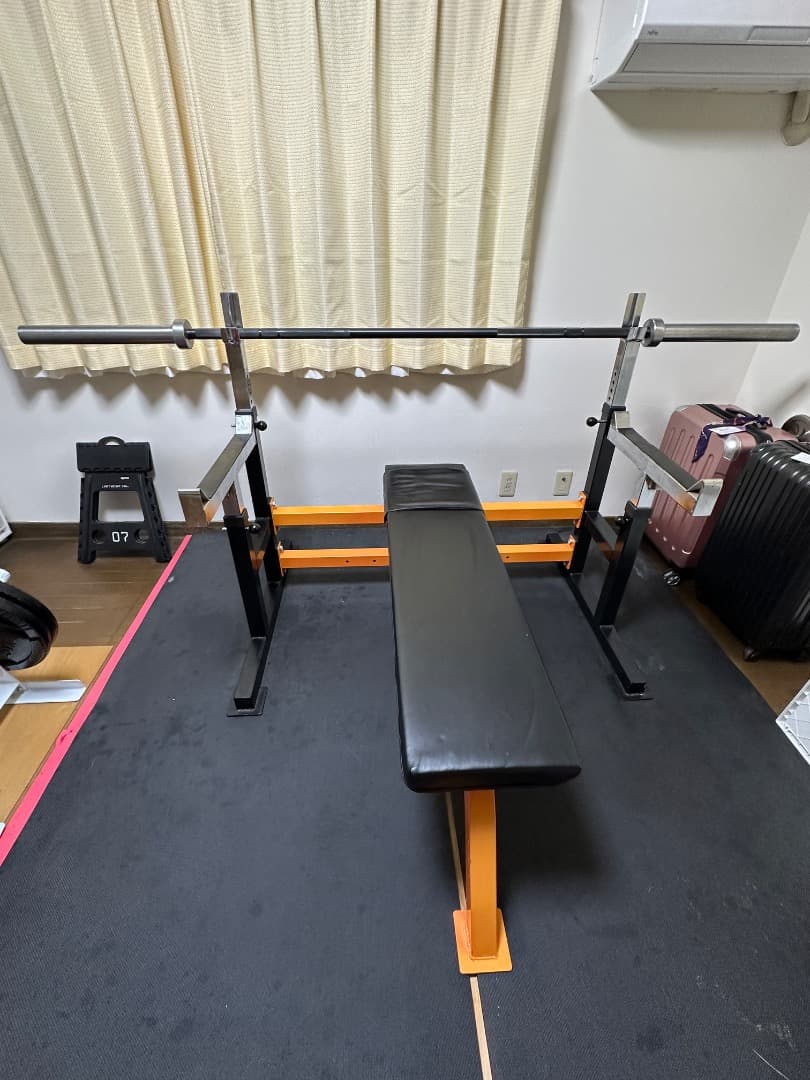 《引取》モリヤ製ベンチプレス台　 バーベル（オリシャ）・プレート・プレートラック