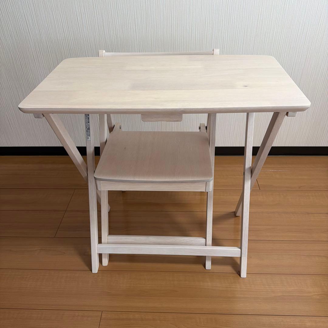 ホワイト木製折りたたみテーブル椅子セット