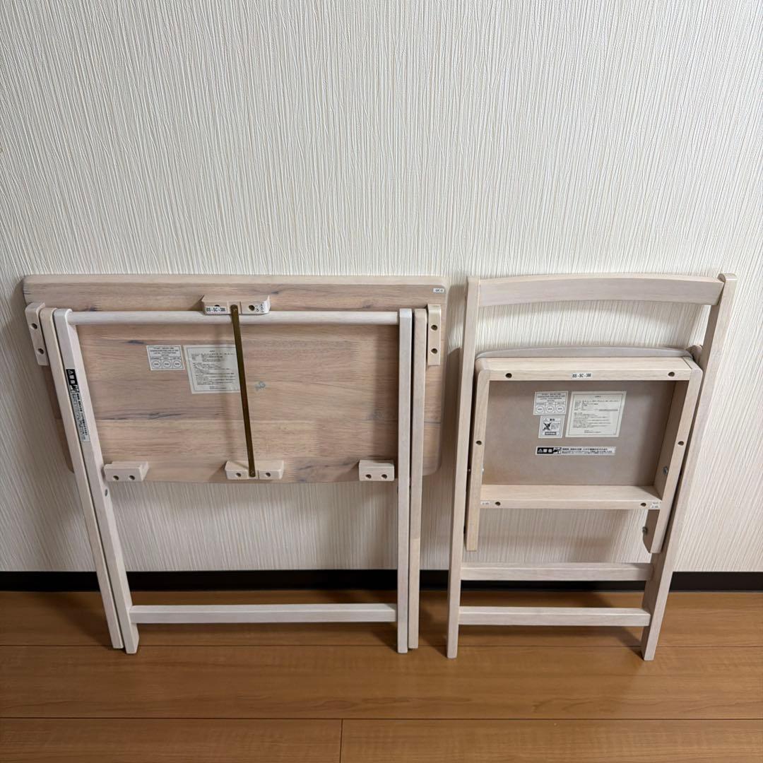ホワイト木製折りたたみテーブル椅子セット