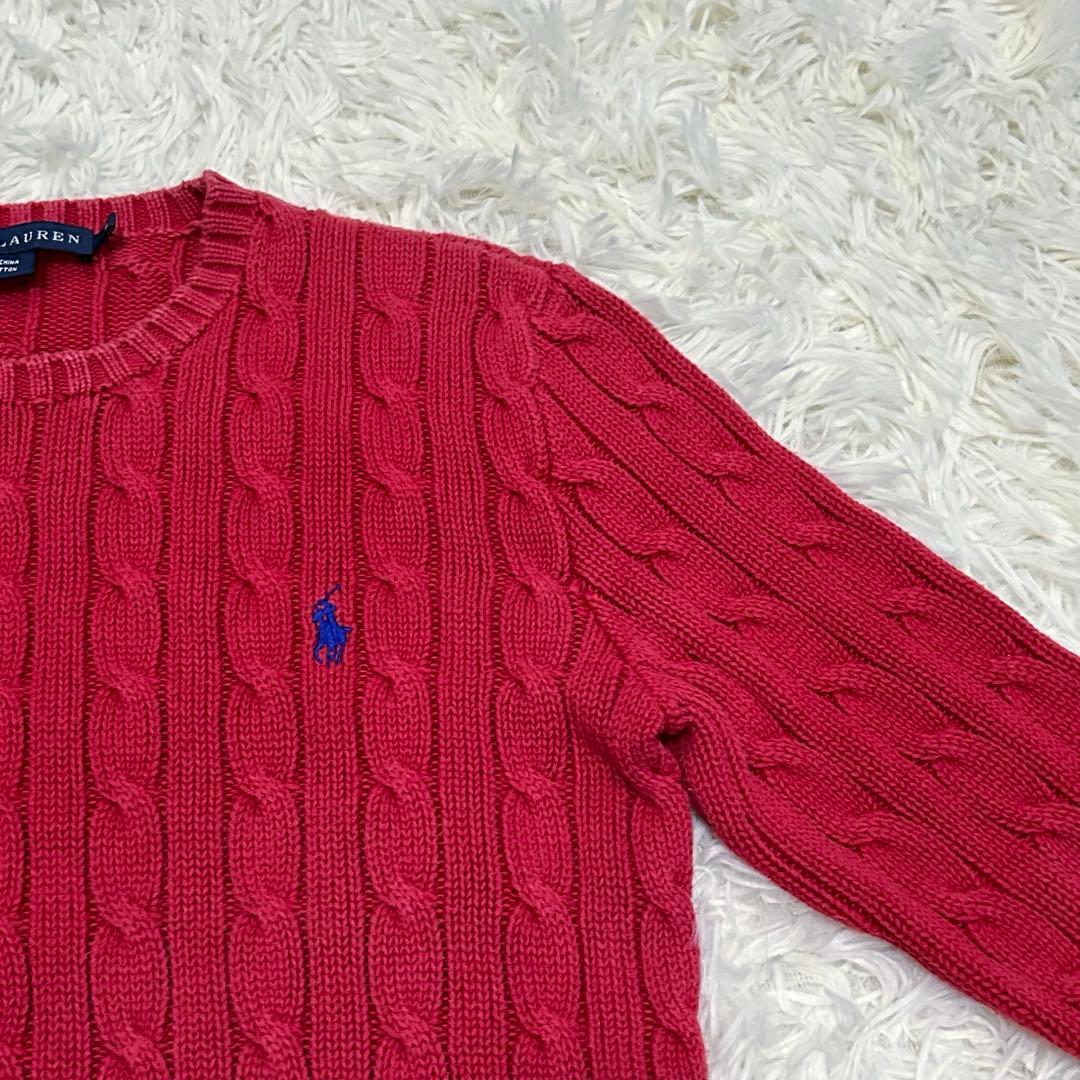 ラルフローレン ケーブル編み ニット セーター コットン100% 赤 ポニー