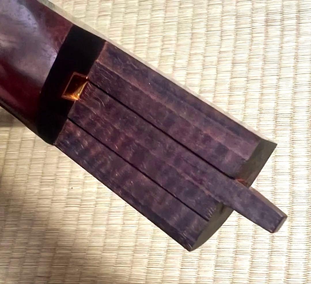 津軽三味線　高級紅木 金細 綾杉胴 鼈甲 津軽塗胴掛 両面新皮　美品
