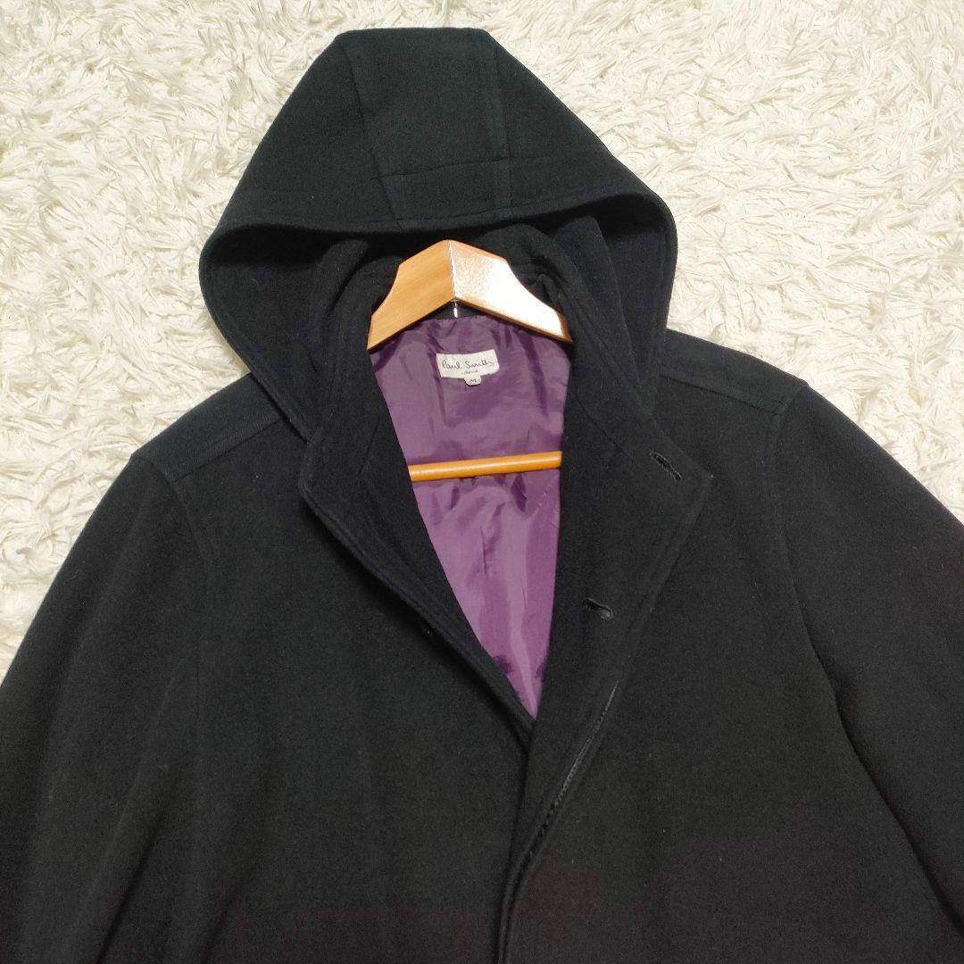 カシミヤ】 ポールスミス フーデッドコート ロングコート 裏地紫 黒