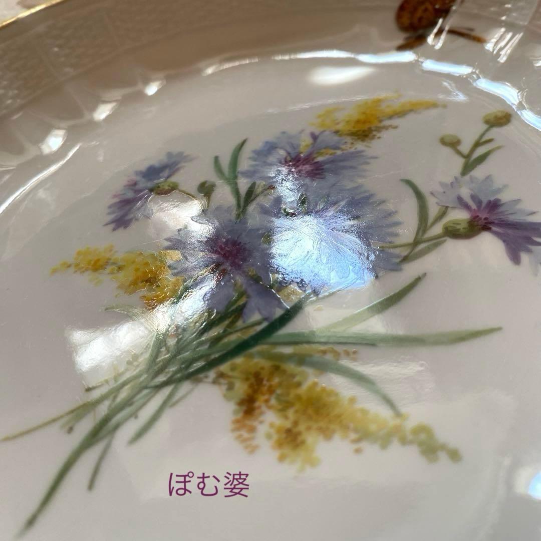 古マイセン】印象主義 自然主義 ②／楕円深皿 プレート 「花と蝶