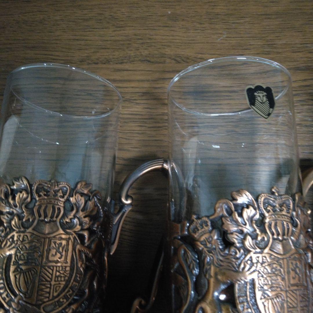 アンティーク 銅ブロンズ 耐熱グラスジョッキ グラス 4個セット 昭和